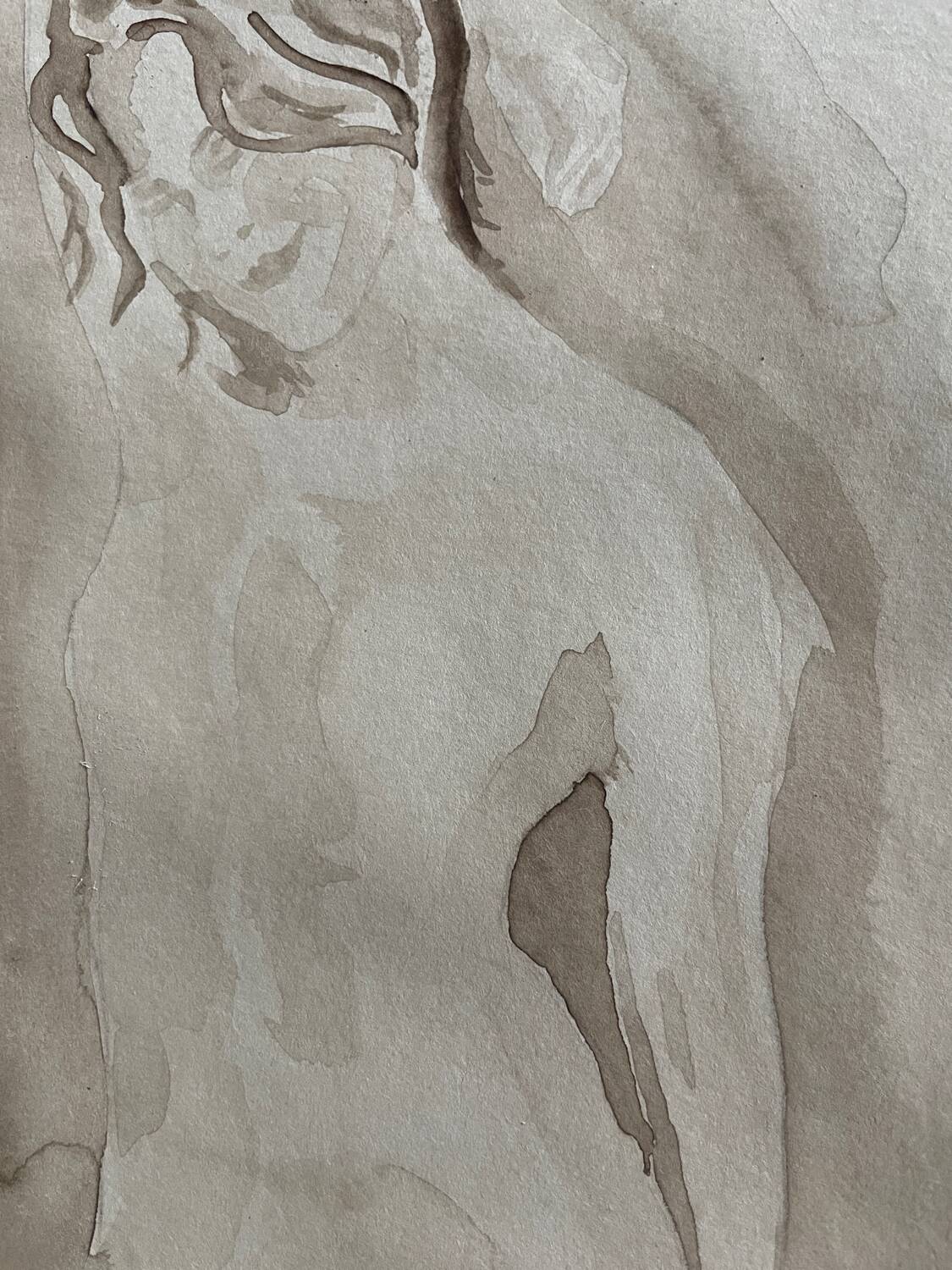 Signed watercolour monochrome painting "Hammam" of a female portrait.