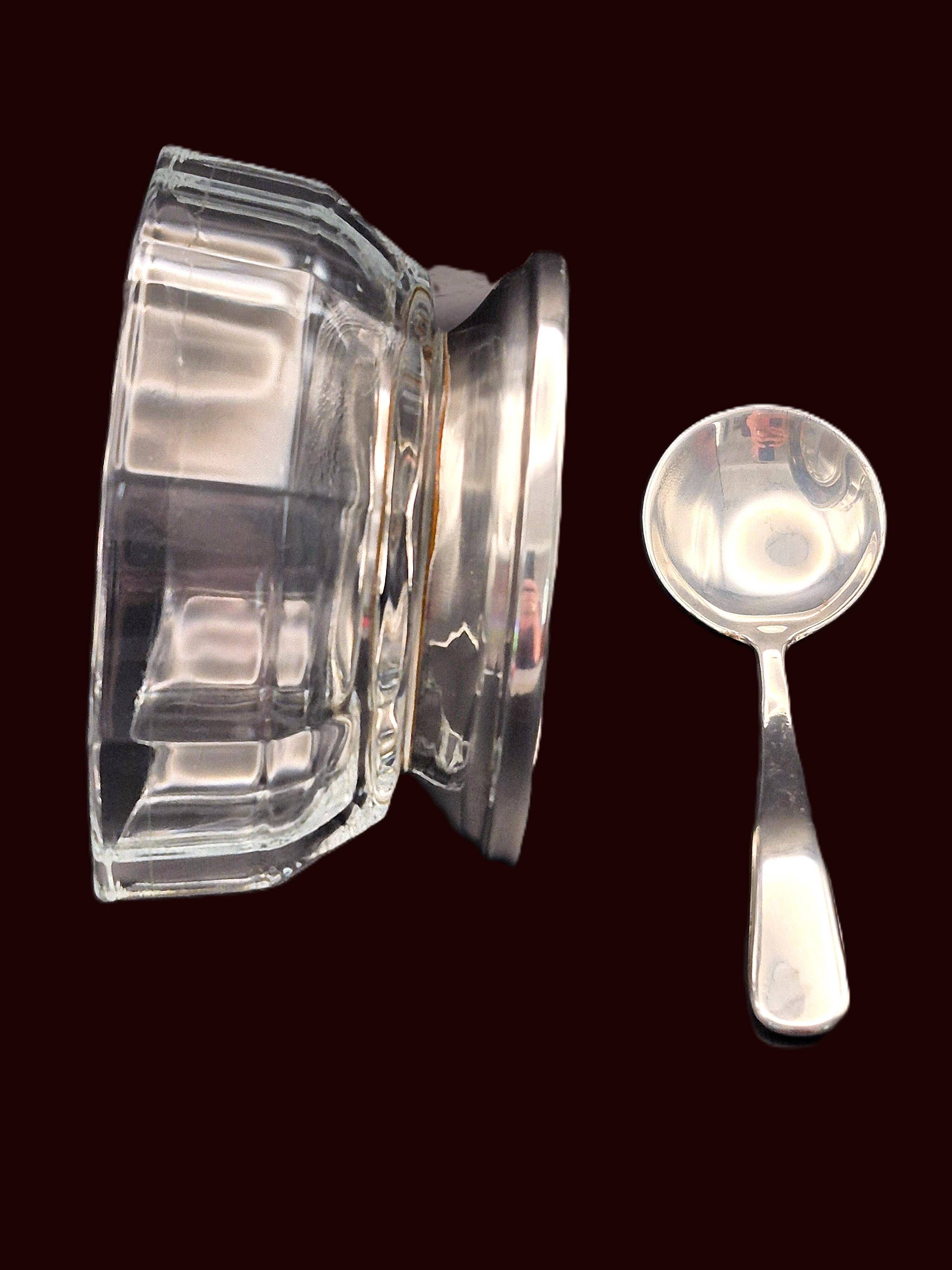 Art Deco thick crystal/glass bowl, silver-plated metal pedestal.