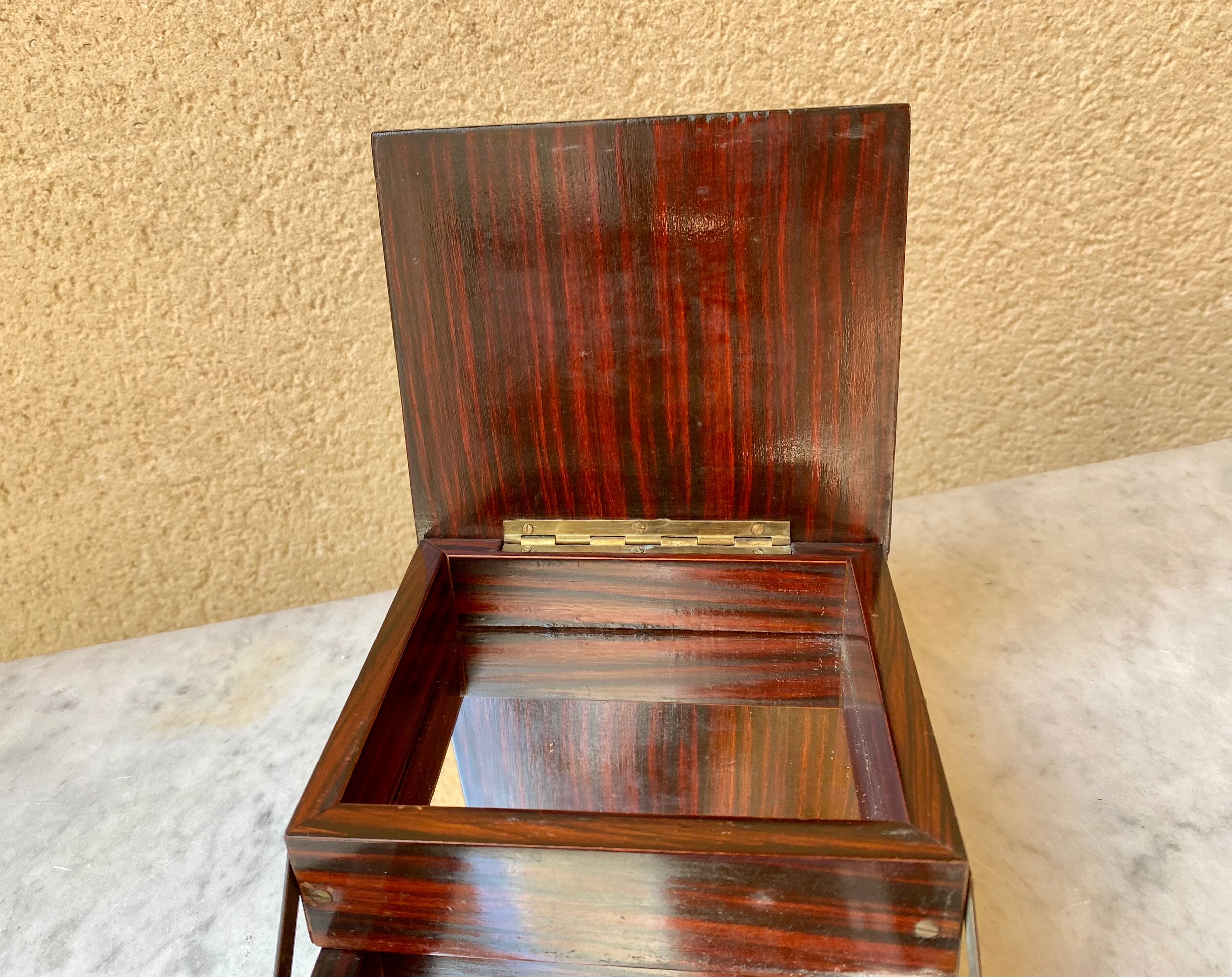 Boîte à bijoux boîte à couture design scandinave vintage 60 plaquée palissandre et miroirs
