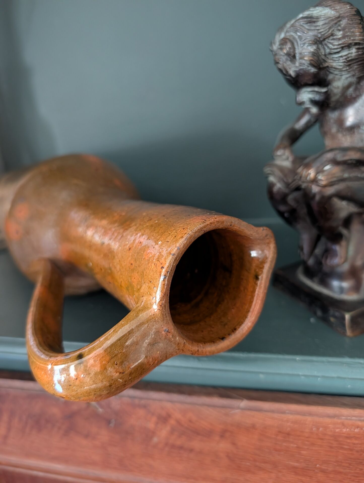 Large handcrafted glazed stoneware jug