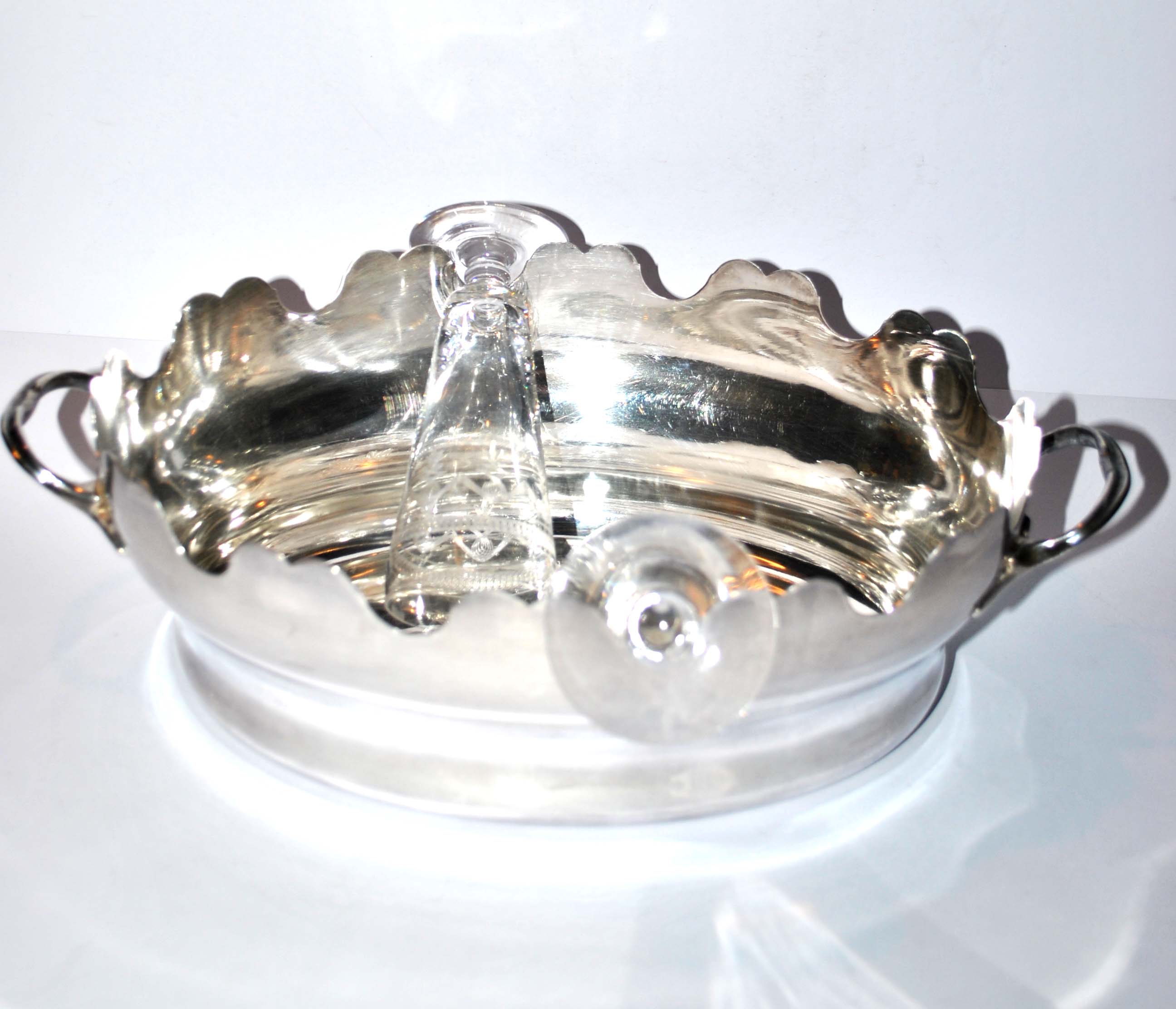 Antique glass cooler in silver metal - corbeille verrière à glace