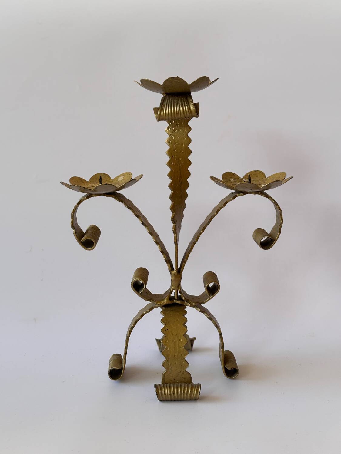 Vintage Stylized Candlestick in Golden Wrought Iron