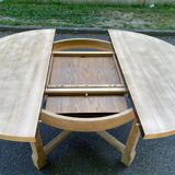 Table à manger ronde extensible de ferme rénovée en bois brut 170cm