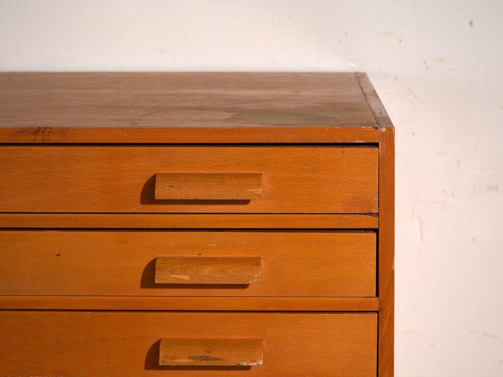 Antique plan cabinet in beech wood – Central Europe, circa 1960