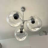 Kaiser Germany, chrome chandelier / suspension with 3 lights, glass balls. 1960