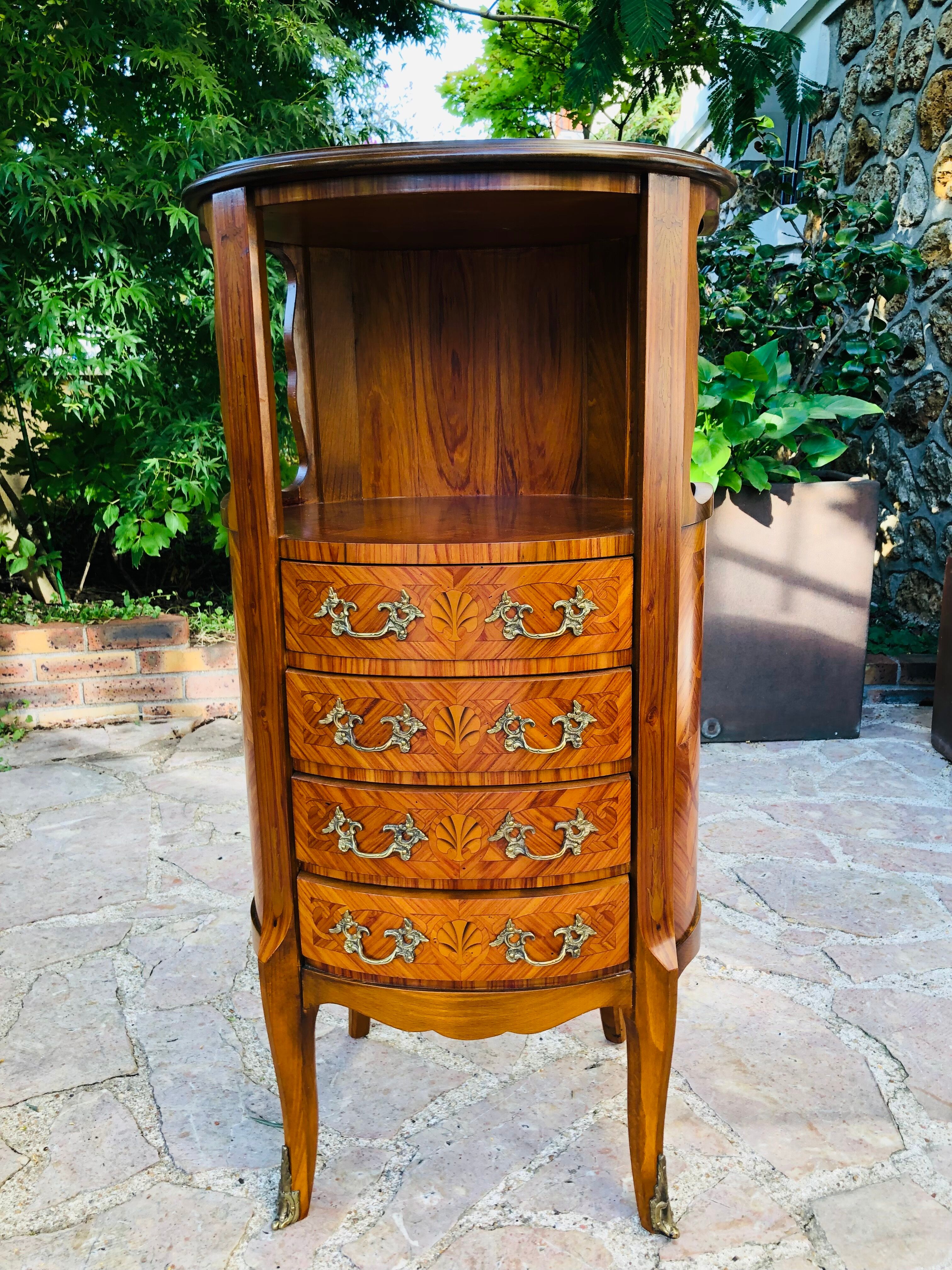Bedside table in Louis XV style marquetry