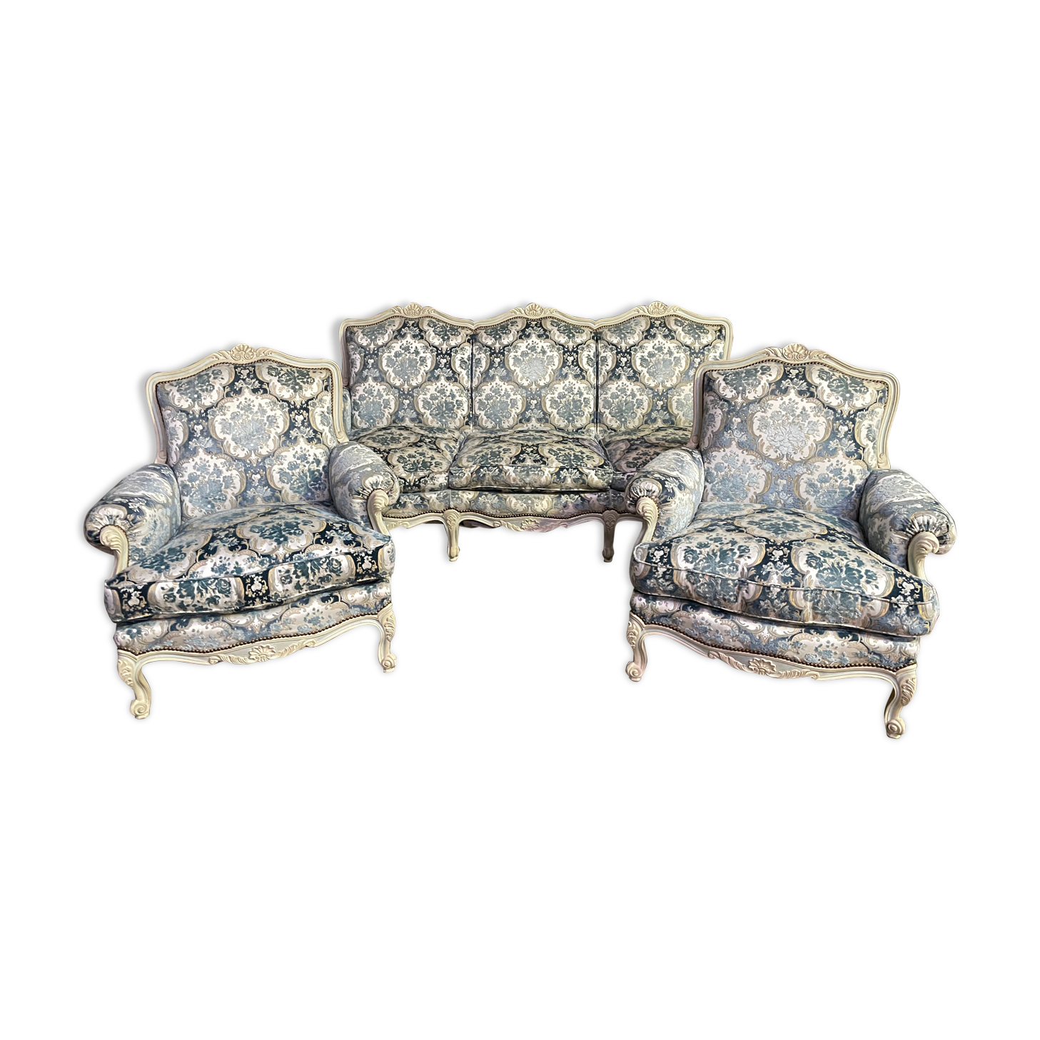 Salon canapé et paire de bergères Louis XV