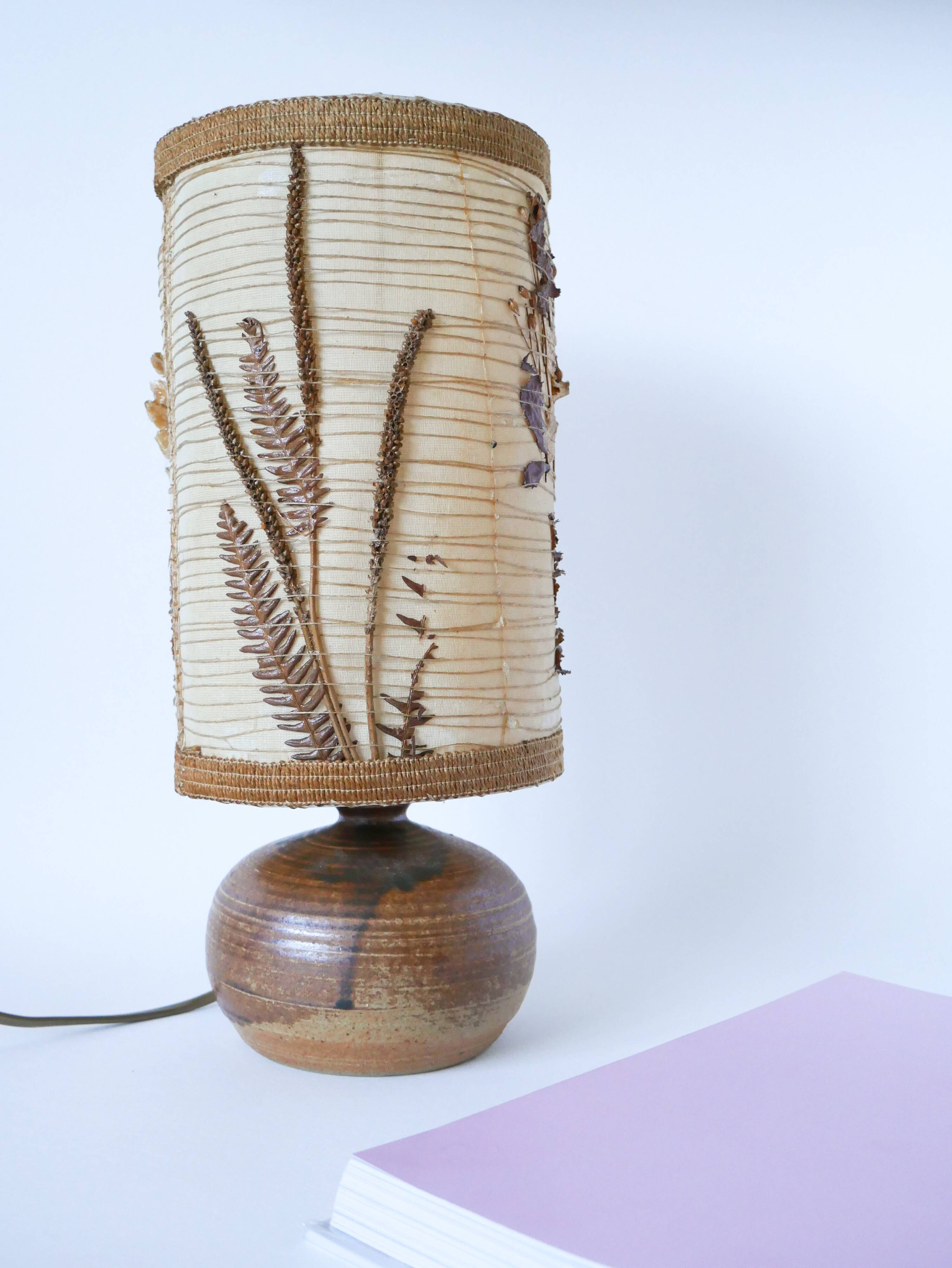 Sandstone lamp with dried flower lampshade, 1970