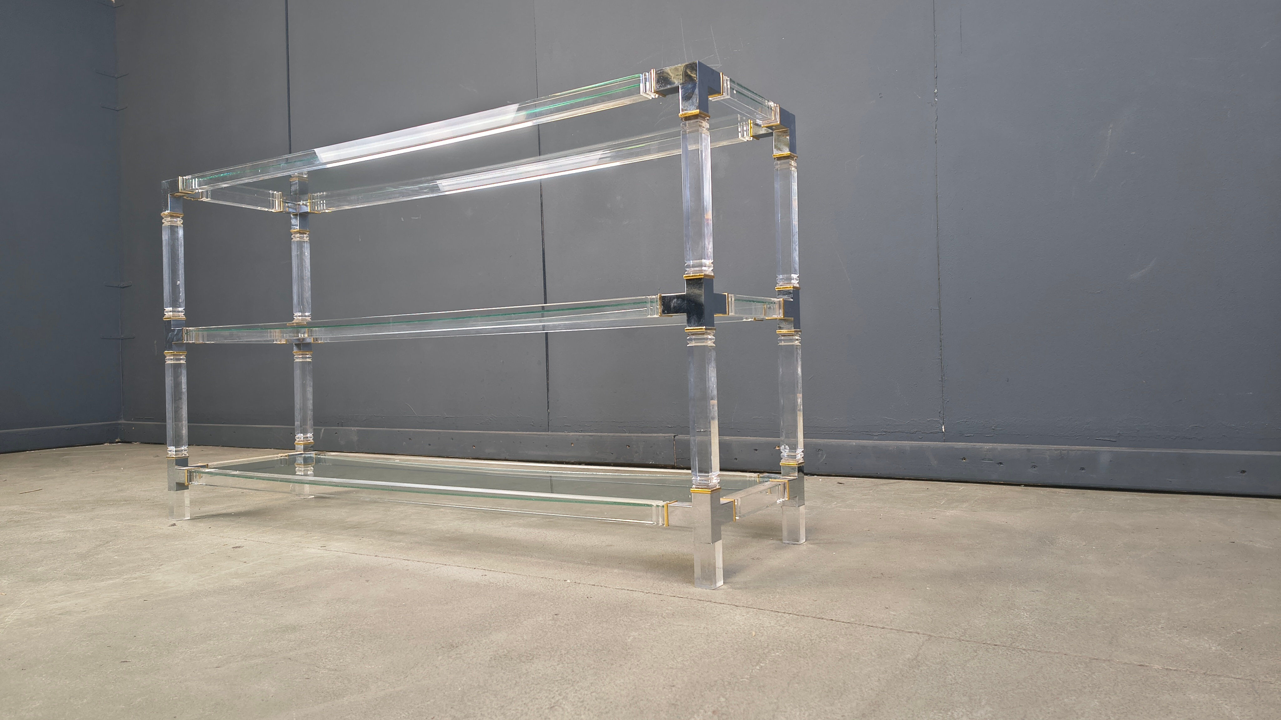 Table console en chrome et lucite, années 1970