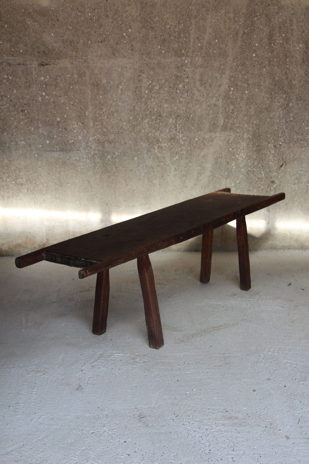 Brutalist solid oak bench / console 1950