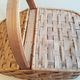 Old picnic basket wicker bamboo braided double opening