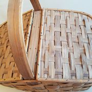Old picnic basket wicker bamboo braided double opening