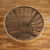 Glass and rattan side table
