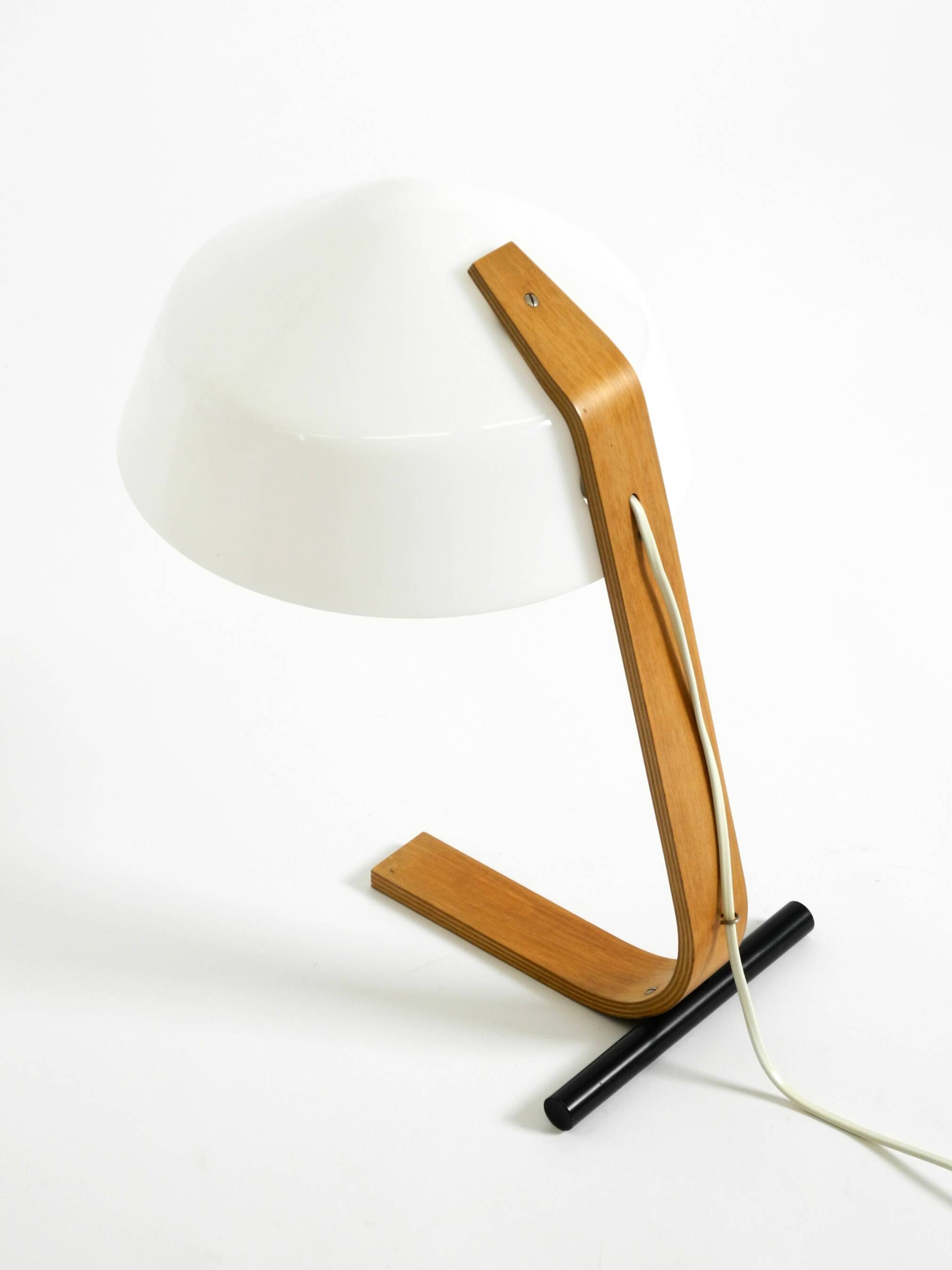 Original Space Age 1960s plywood table lamp with plastic shade by Temde