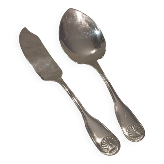 Silver-plated ice cream serving set for 2, Christofle Vendôme silversmith