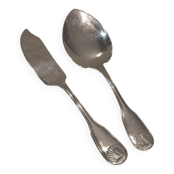 Silver-plated ice cream serving set for 2, Christofle Vendôme silversmith