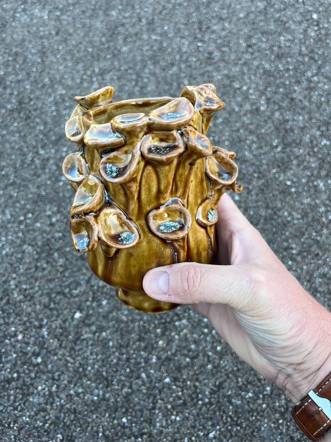 Vintage ceramic vase with mushroom relief decoration