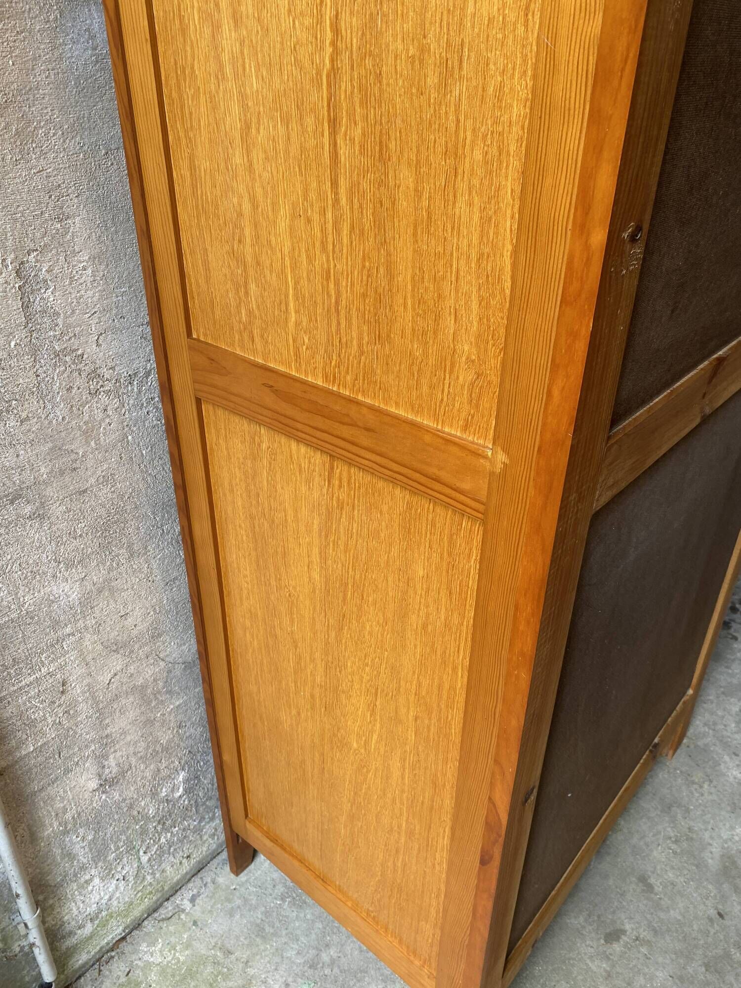 Vintage Parisian wardrobe with one mirrored door from the 60s in pine and wood