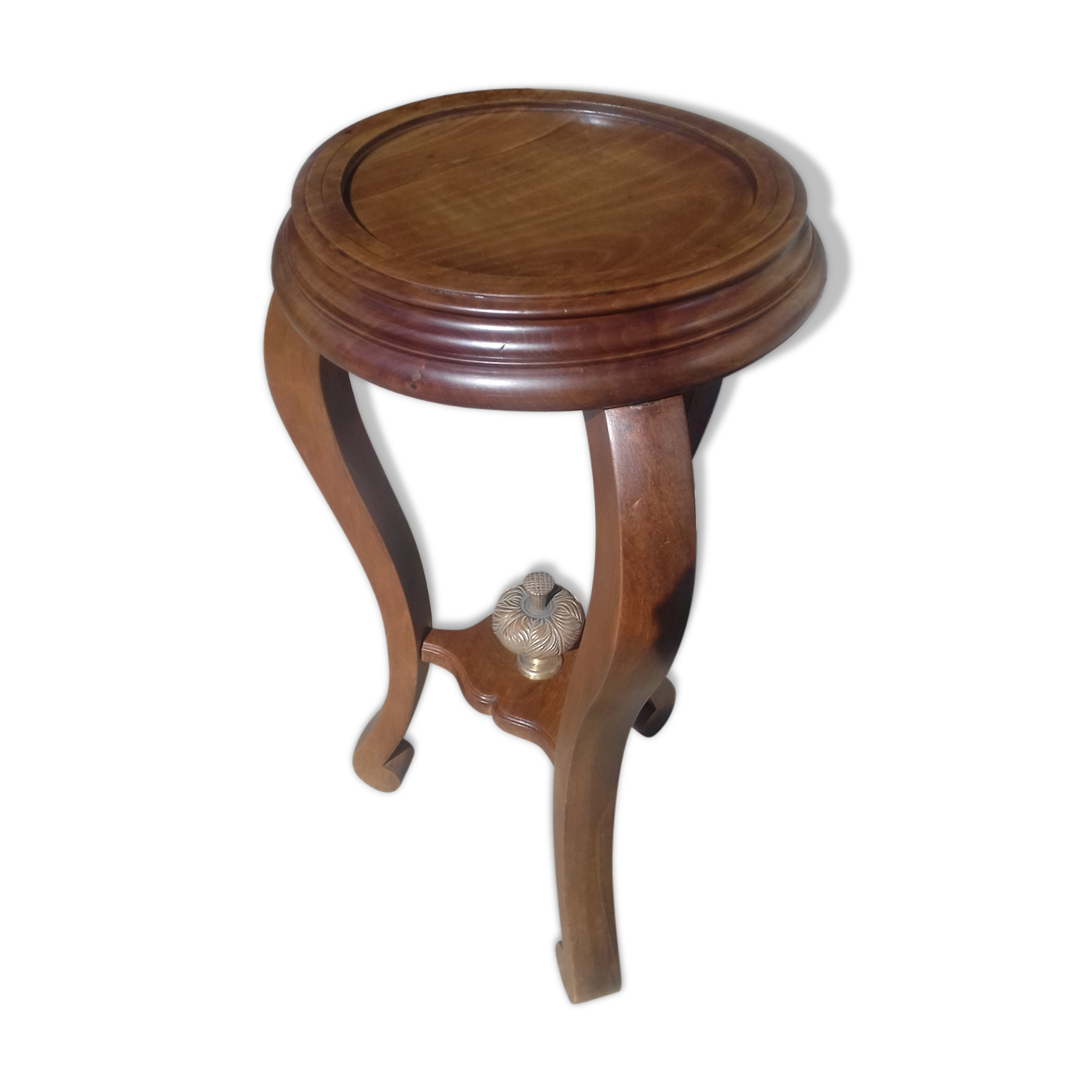 Solid walnut pedestal table with bronze plume, Napoleon III period