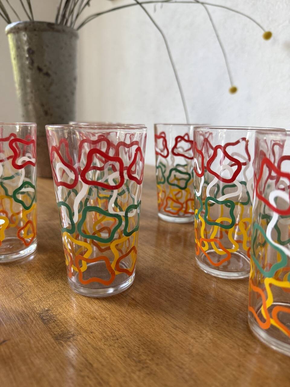 Set of 12 graphic glasses 1970