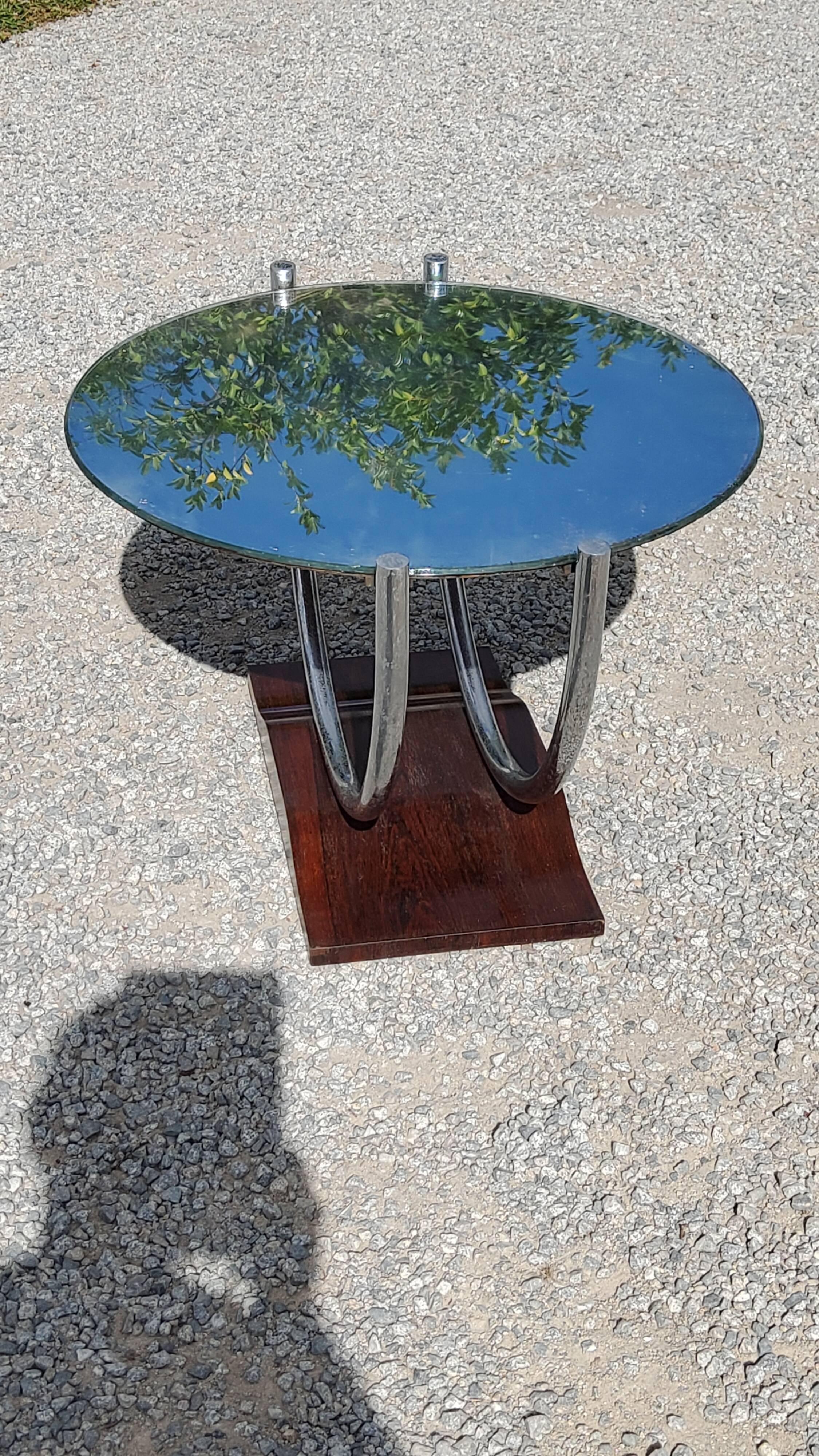 Art deco coffee table mirror base chrome and rosewood