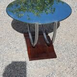 Art deco coffee table mirror base chrome and rosewood