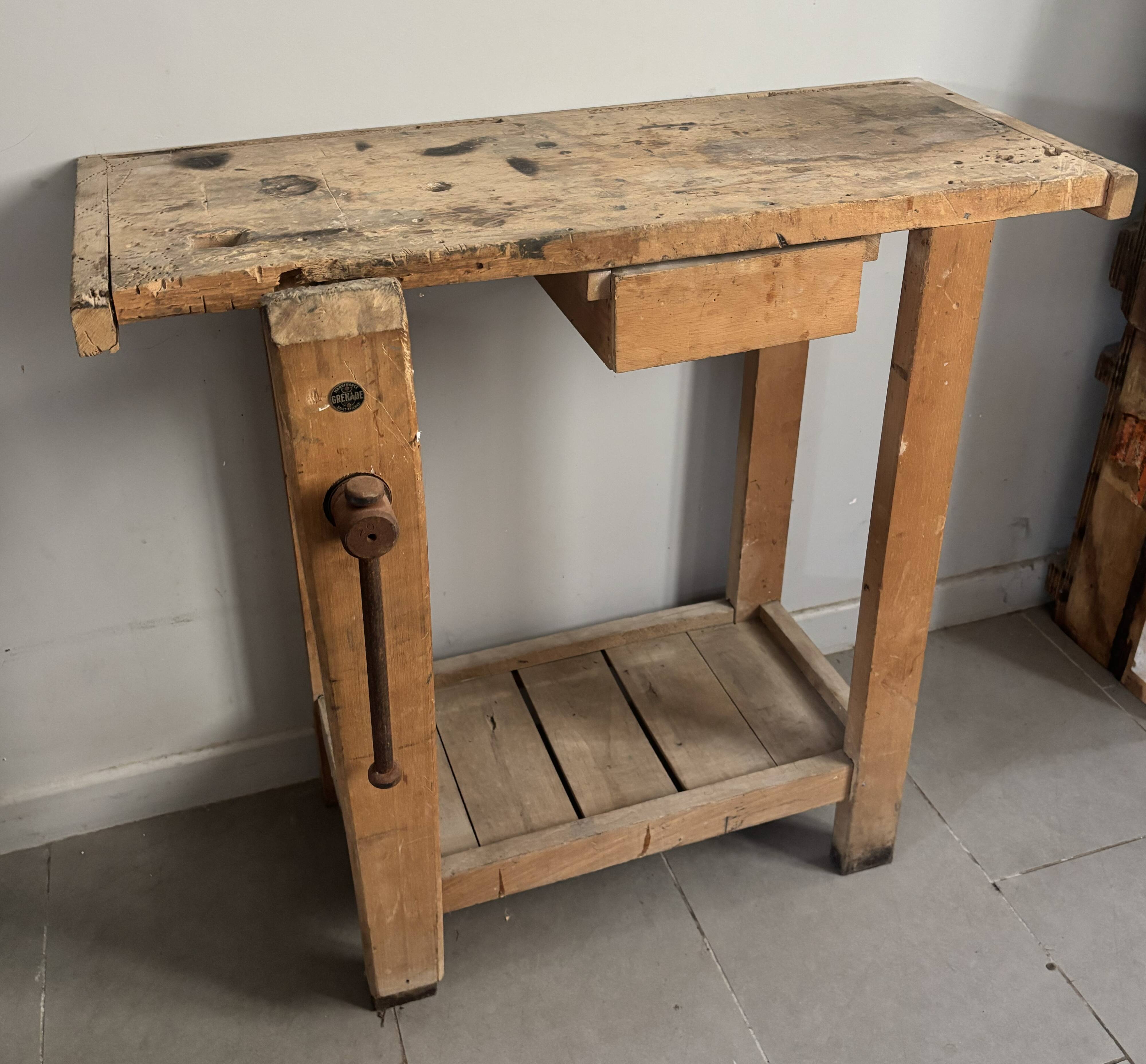 Genuine vintage wooden workbench from the 1960s stamped Grenade.