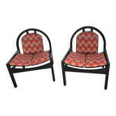 Paire de chauffeuses vintage Argos – Baumann – hêtre teinté brun