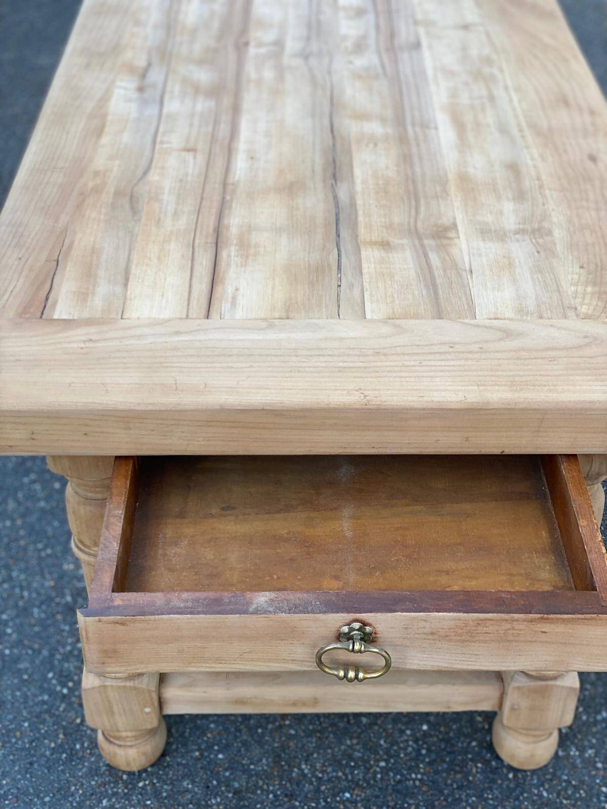Renovated extendable farmhouse dining table made of solid wood, 200cm, 1950.