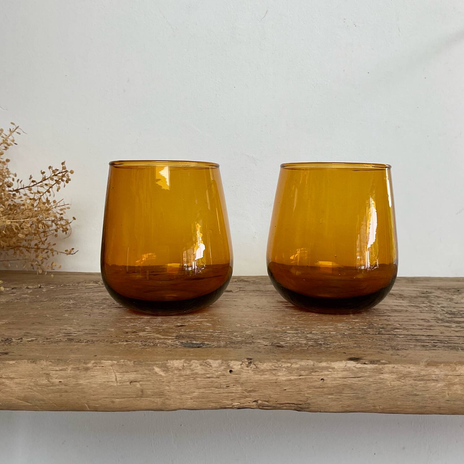 4 vintage amber bubble glasses