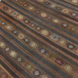 6x9 Brown Grenn Handmade Persian Kilim Rug, 187x286Cm