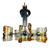 Mid-century chandelier in amber Murano and chrome by Toni Zuccheri for Mazzega, Italy, 1970s.