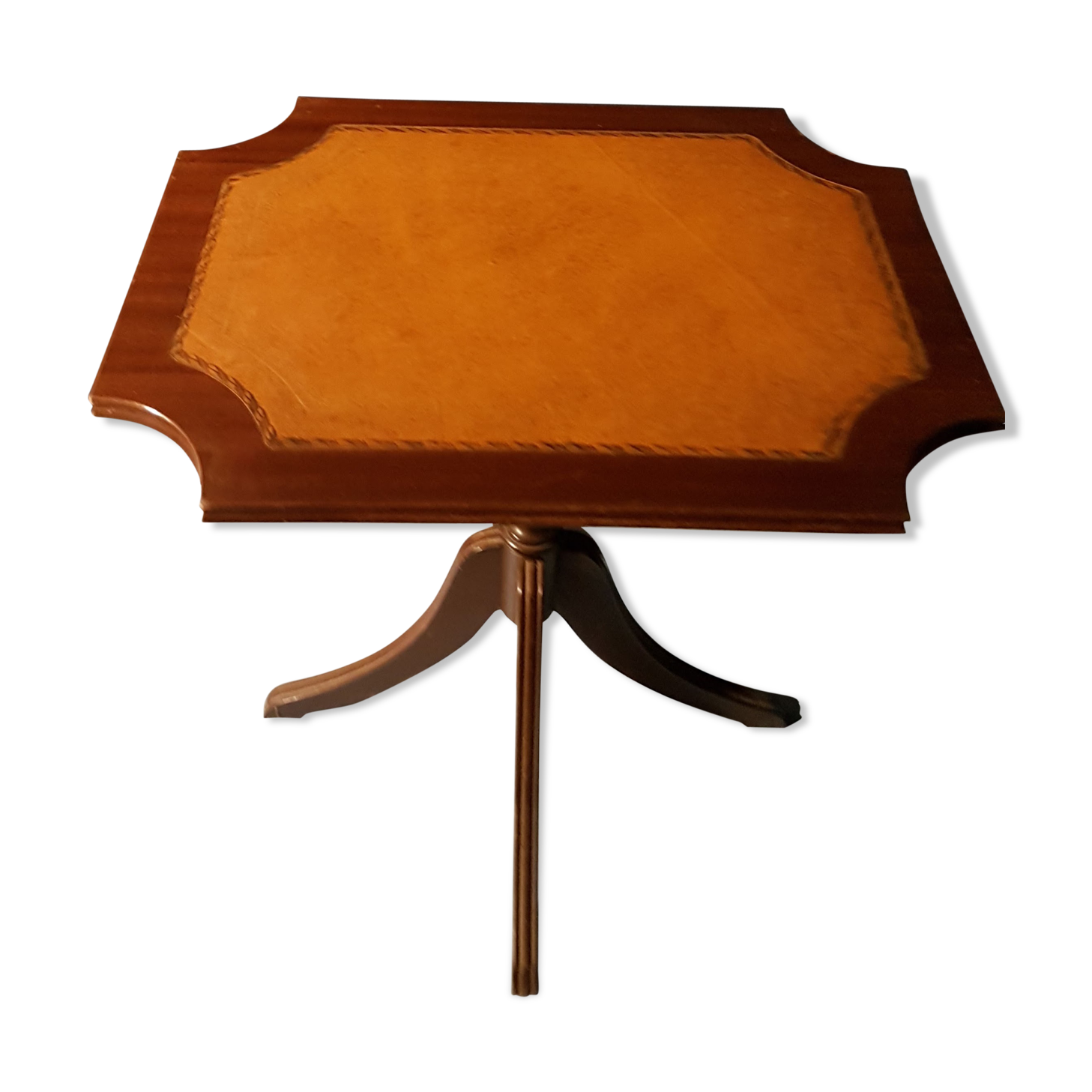 Small wooden and leather side table