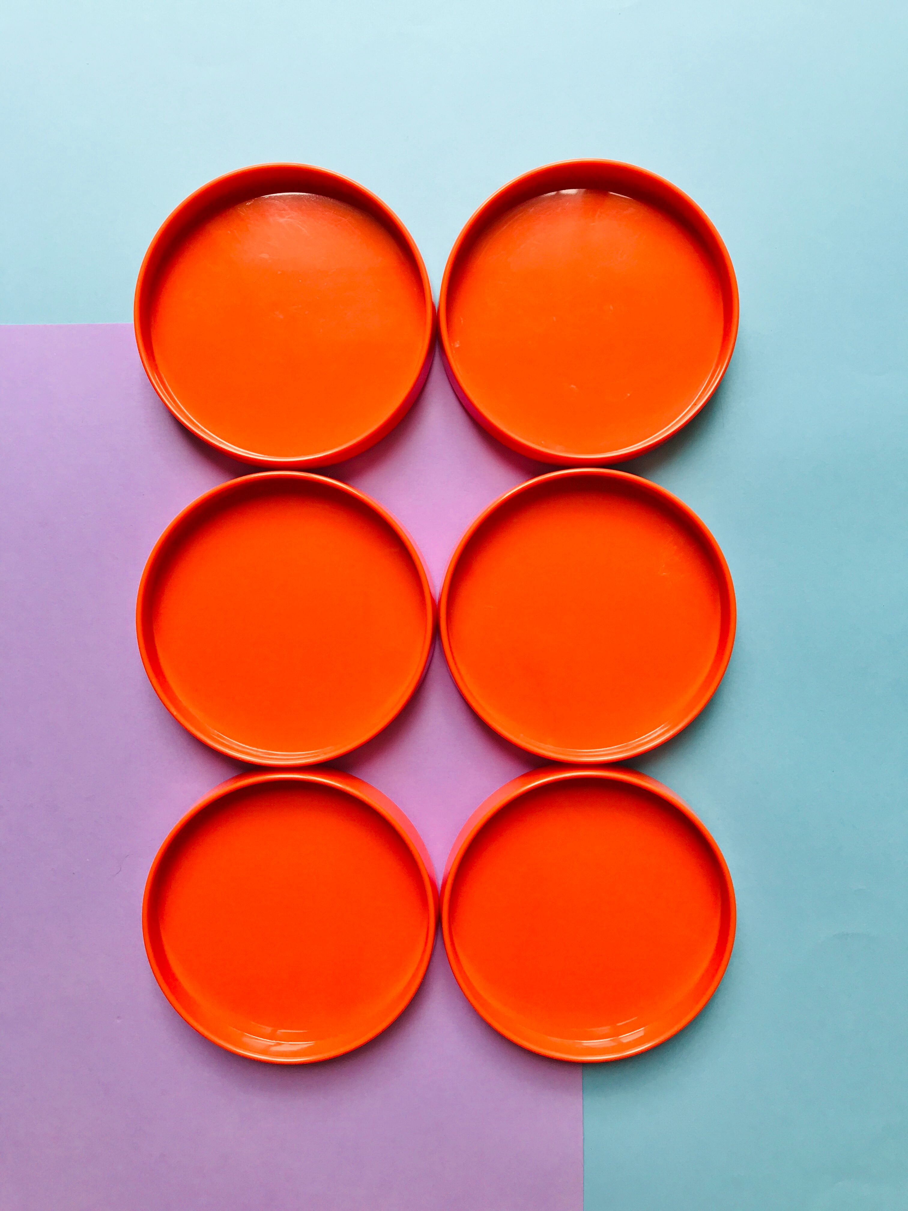 6 vintage orange plastic glass undersides from the 70s