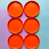 6 vintage orange plastic glass undersides from the 70s