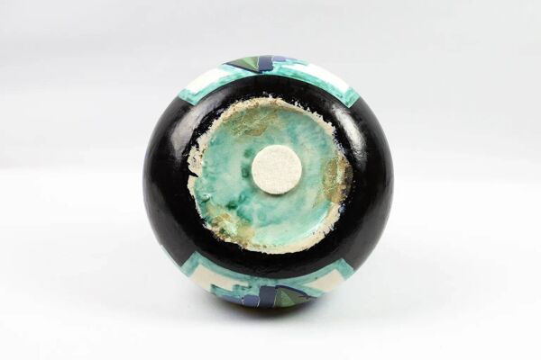 Vase Art Déco Louis Dage – céramique à décor floral sur fond noir, 1930