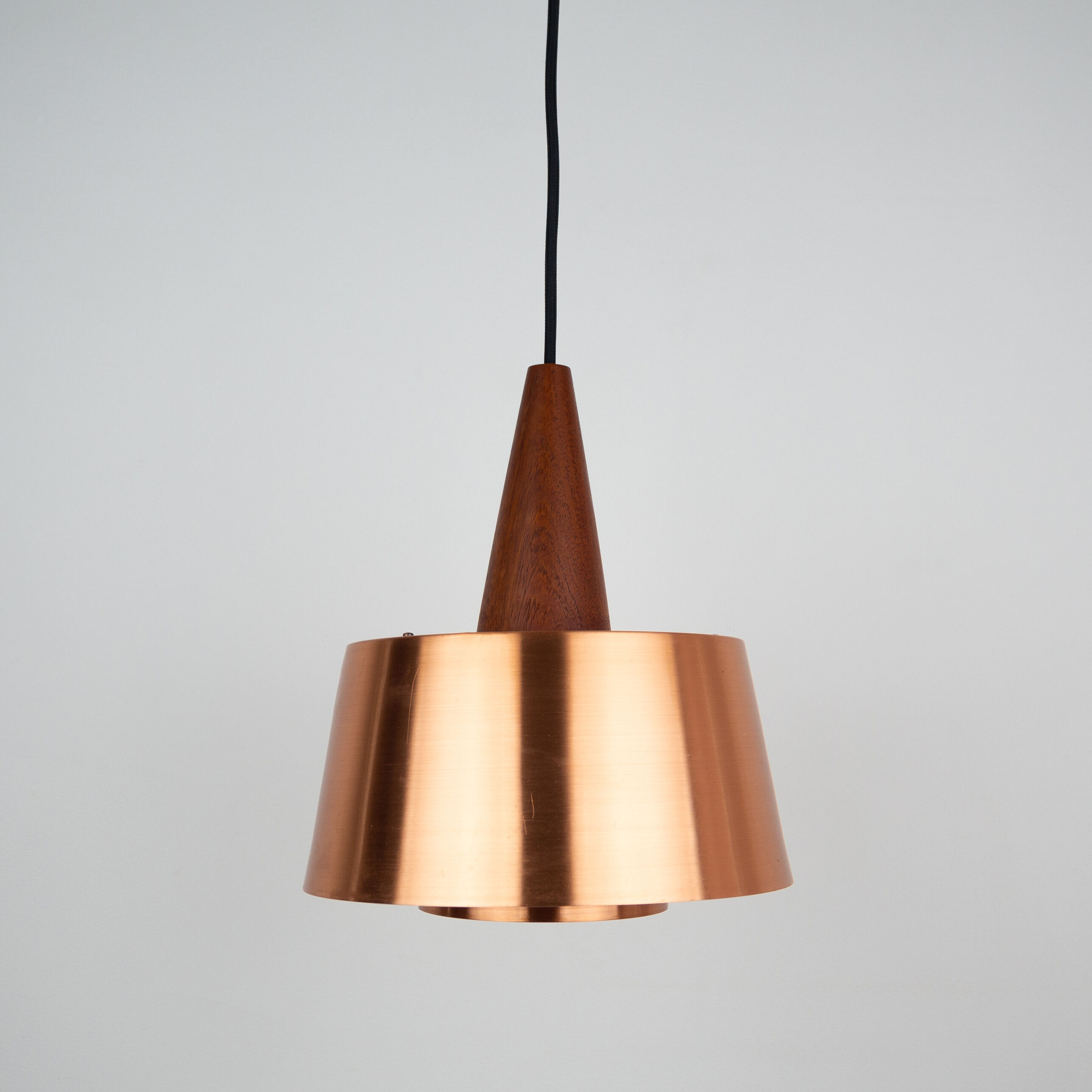 Danish vintage copper and teak lamp, 1960s