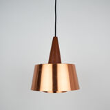 Danish vintage copper and teak lamp, 1960s