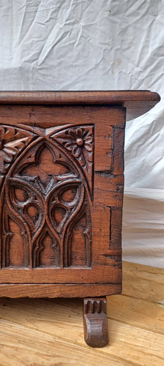 Old Gothic chest 17th century solid oak