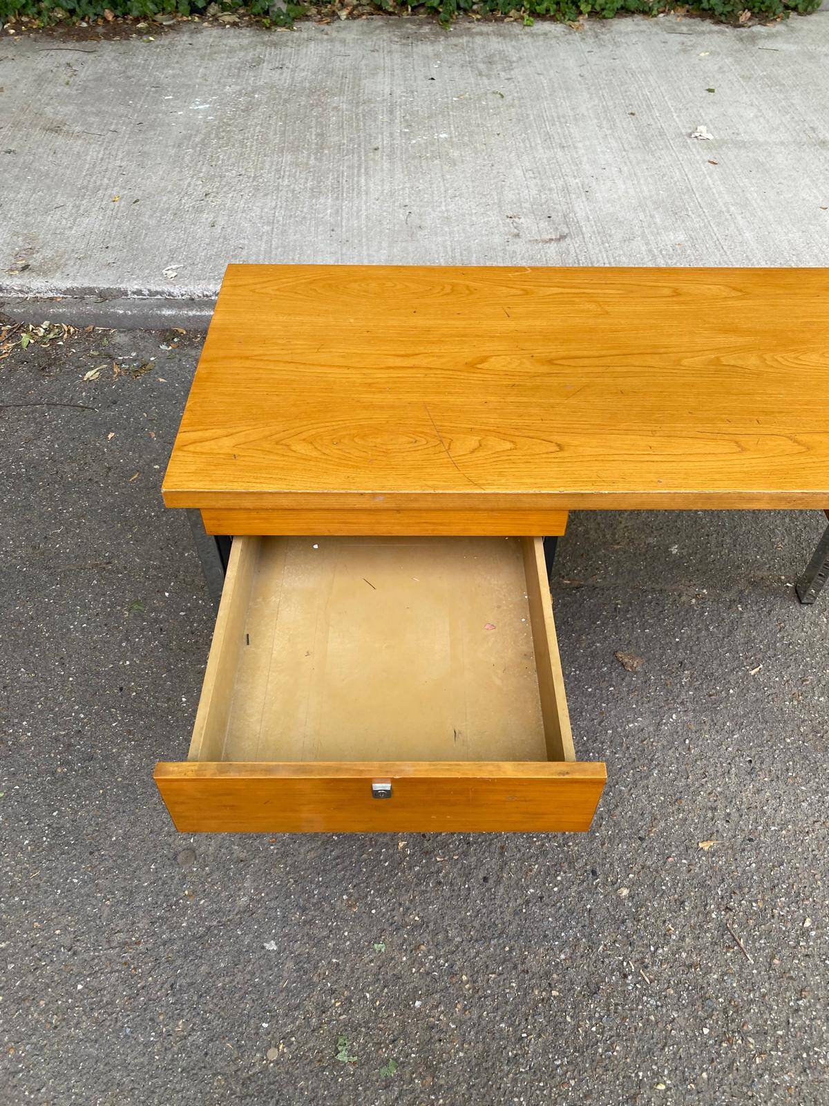 Scandinavian desk in wood and silver steel 1960 with 4 drawers