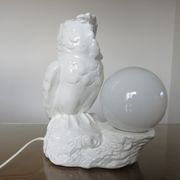 Owl lamp, ceramic owl and opaline ball 70s