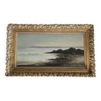 Paysage de mer huile sur panneau