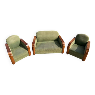 Ensemble 1 canapé et ses deux fauteuils, style transatlantique des années 50.