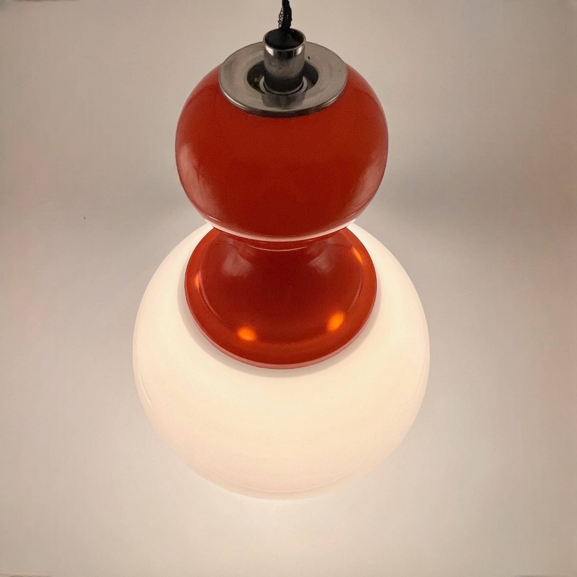 Vintage Pendant Light Made in Italy - Opaline Orange and White Glass, 1960s