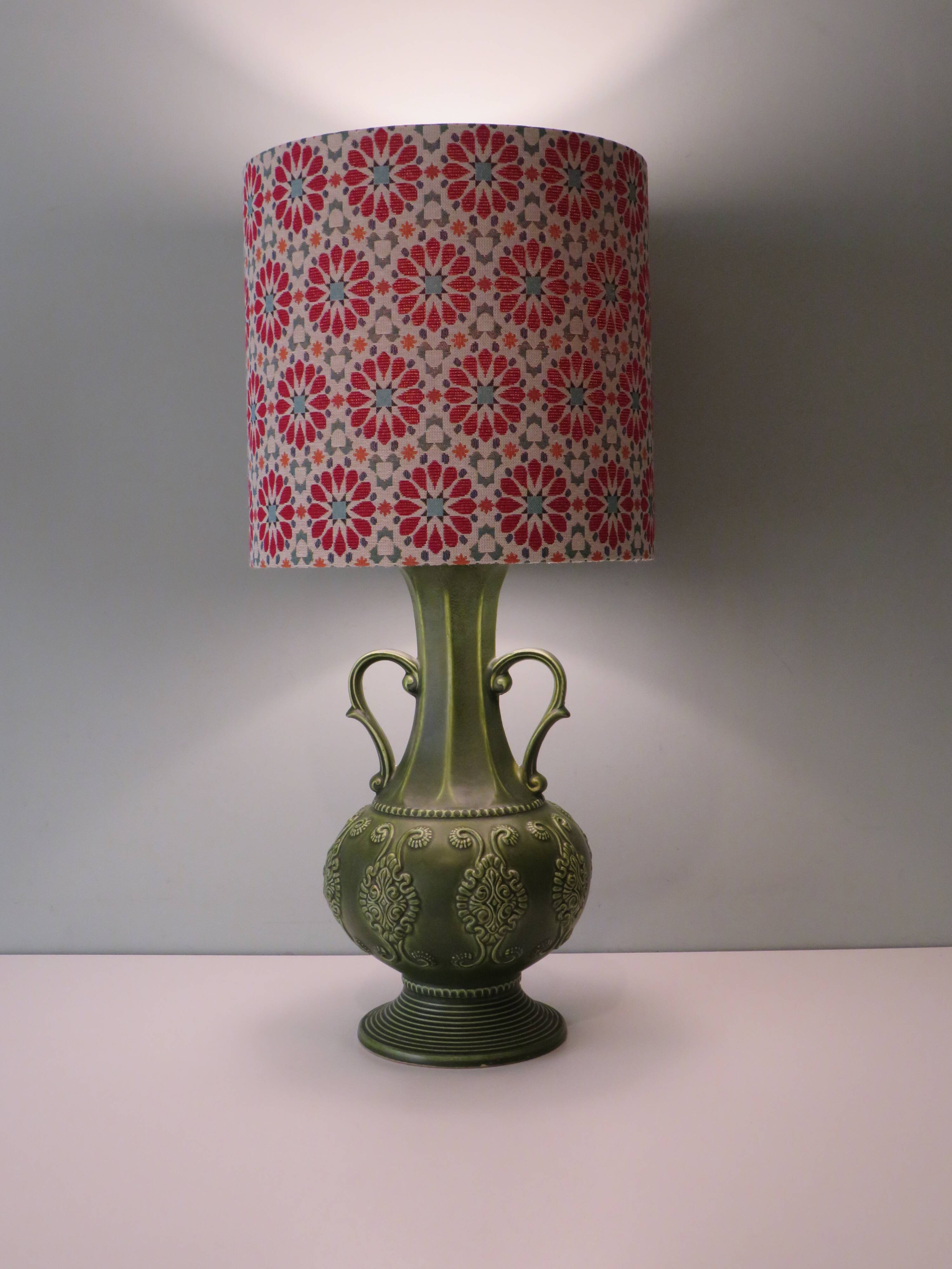 Ceramic table lamp from Bay, West Germany 1960 with handcrafted lampshade