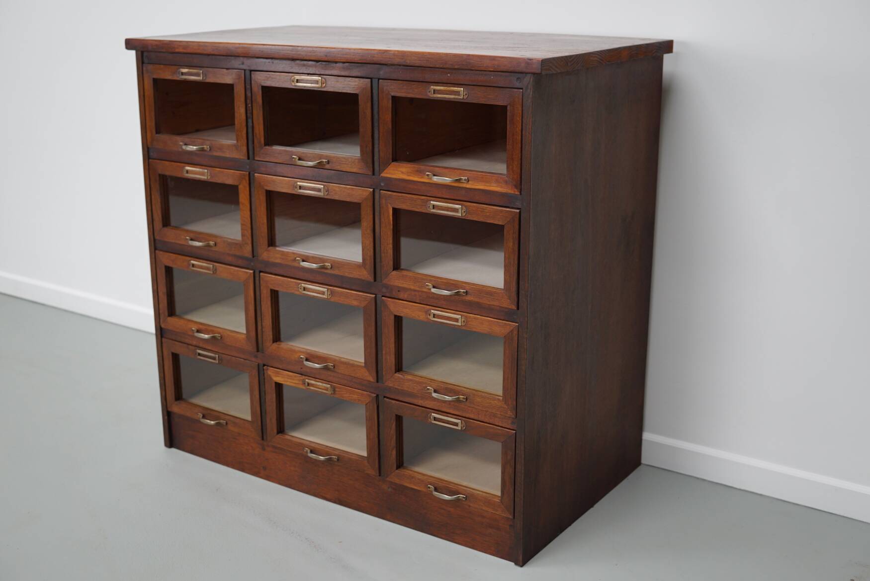 Vintage Dutch Oak Haberdashery Shop Cabinet / Vitrine, 1950s