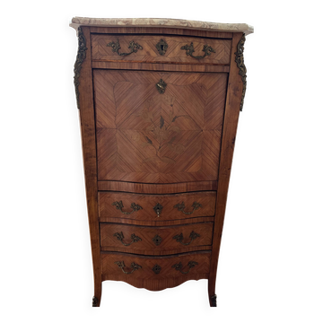 Louis XV style secretary in marquetry and marble