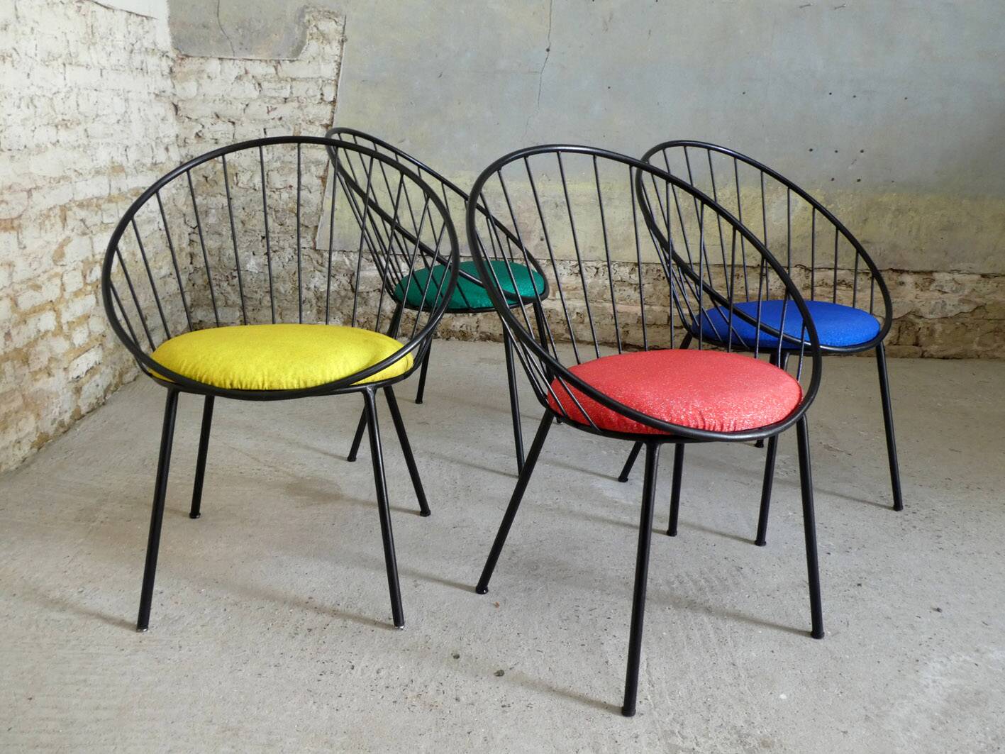 Set de 4 fauteuils corbeille des années 1950