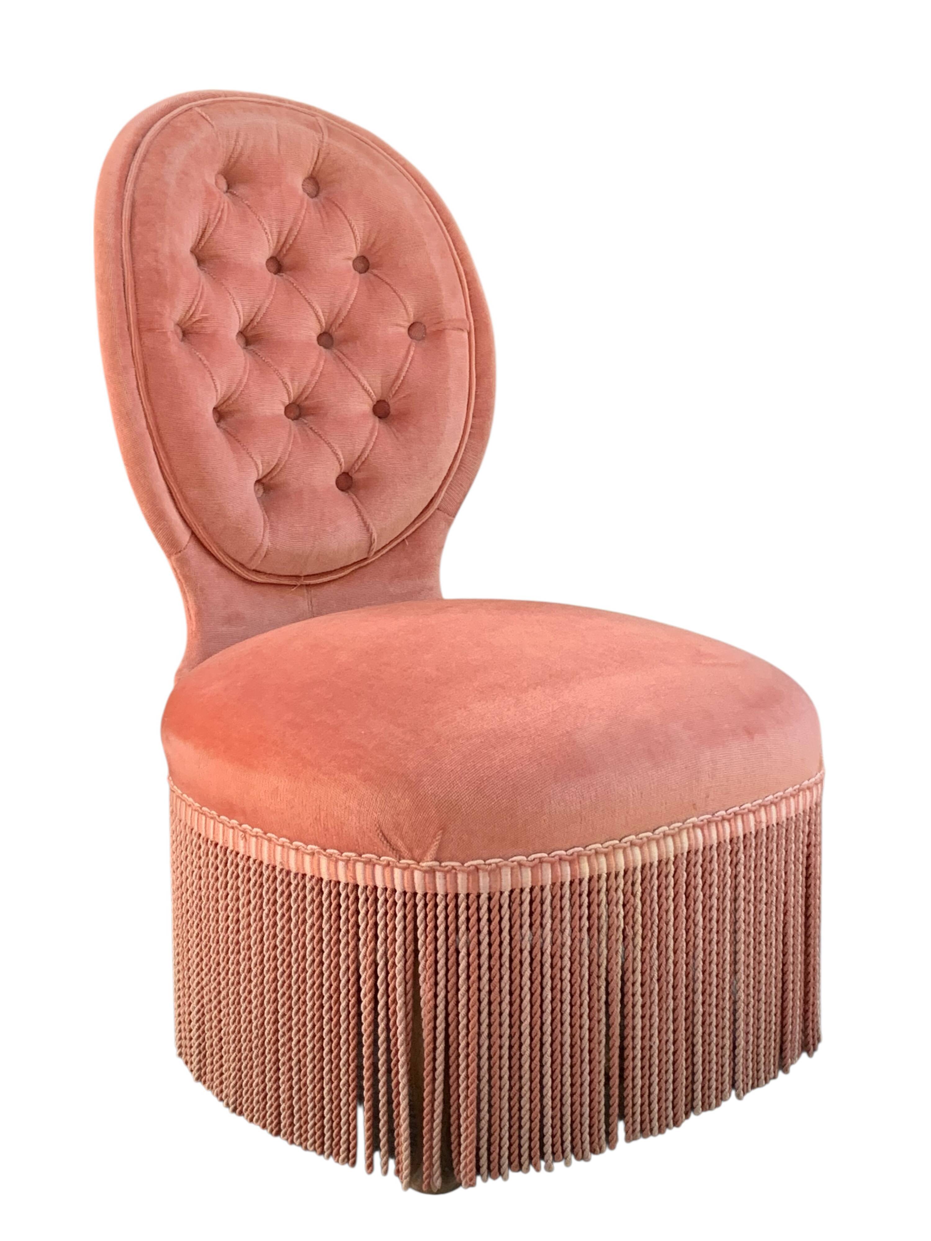 Vintage pink upholstered toad chair