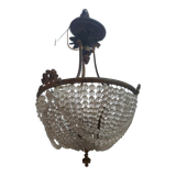 Ancien lustre en bronze et cristal anciennement à gaz datant de la fin du XIX siècle
